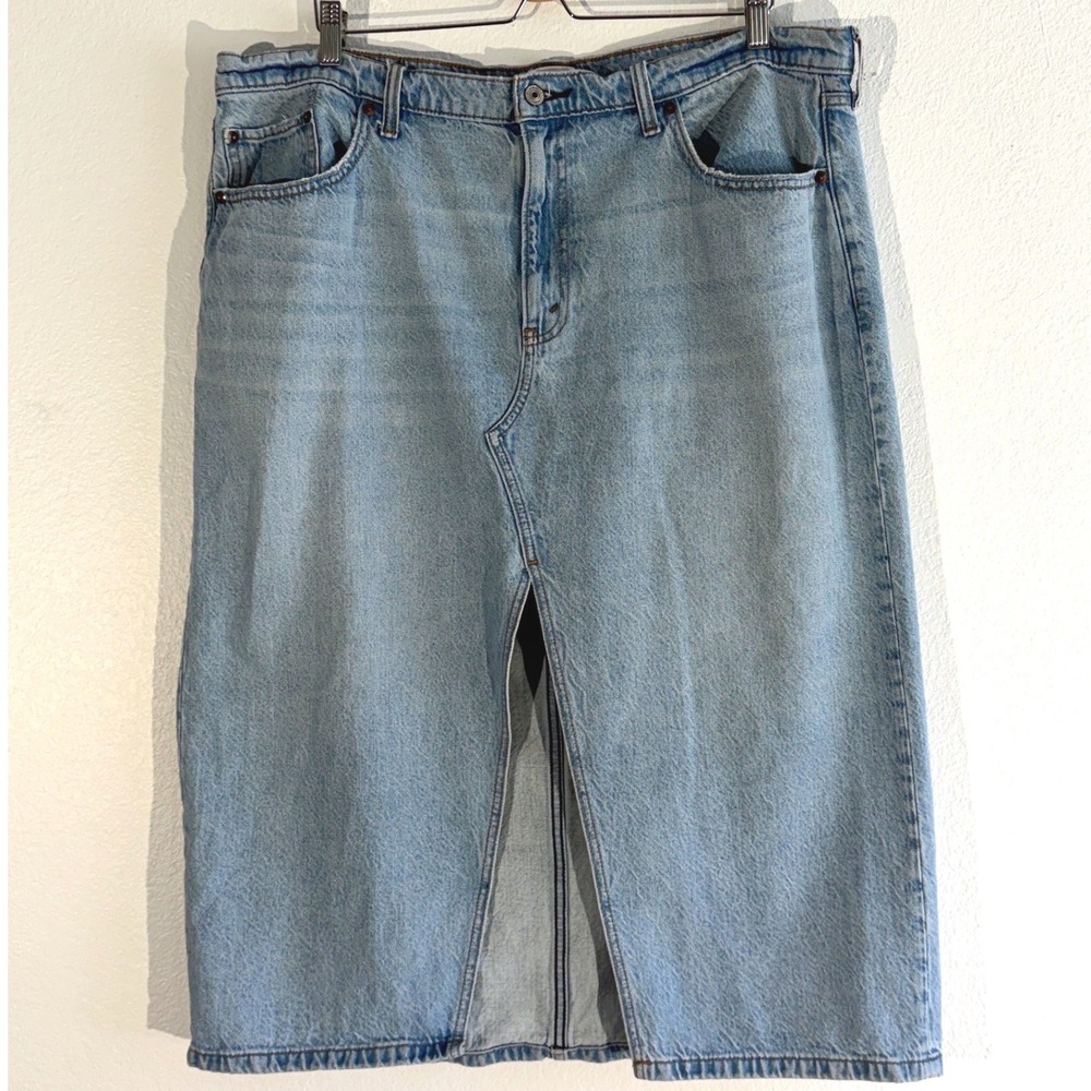 Abercrombie & Fitch Womens Y2K High Rise Denim Light Wash Midi Skirt Slit‎ 18
